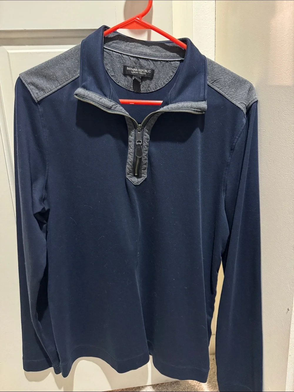 Banana Republic Navy and Gray Long-Sleeve Half-Zip Pullover